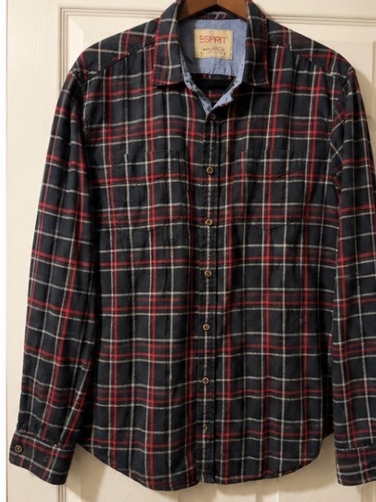 Esprit Other - ESPRIT Men’s Plaid Button-Up Shirt Large Black Red Gray Cotton